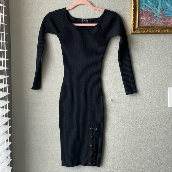 Say What? Dresses & Skirts - Say What? Black Long Sleeve Ribbed Bodycon Dress